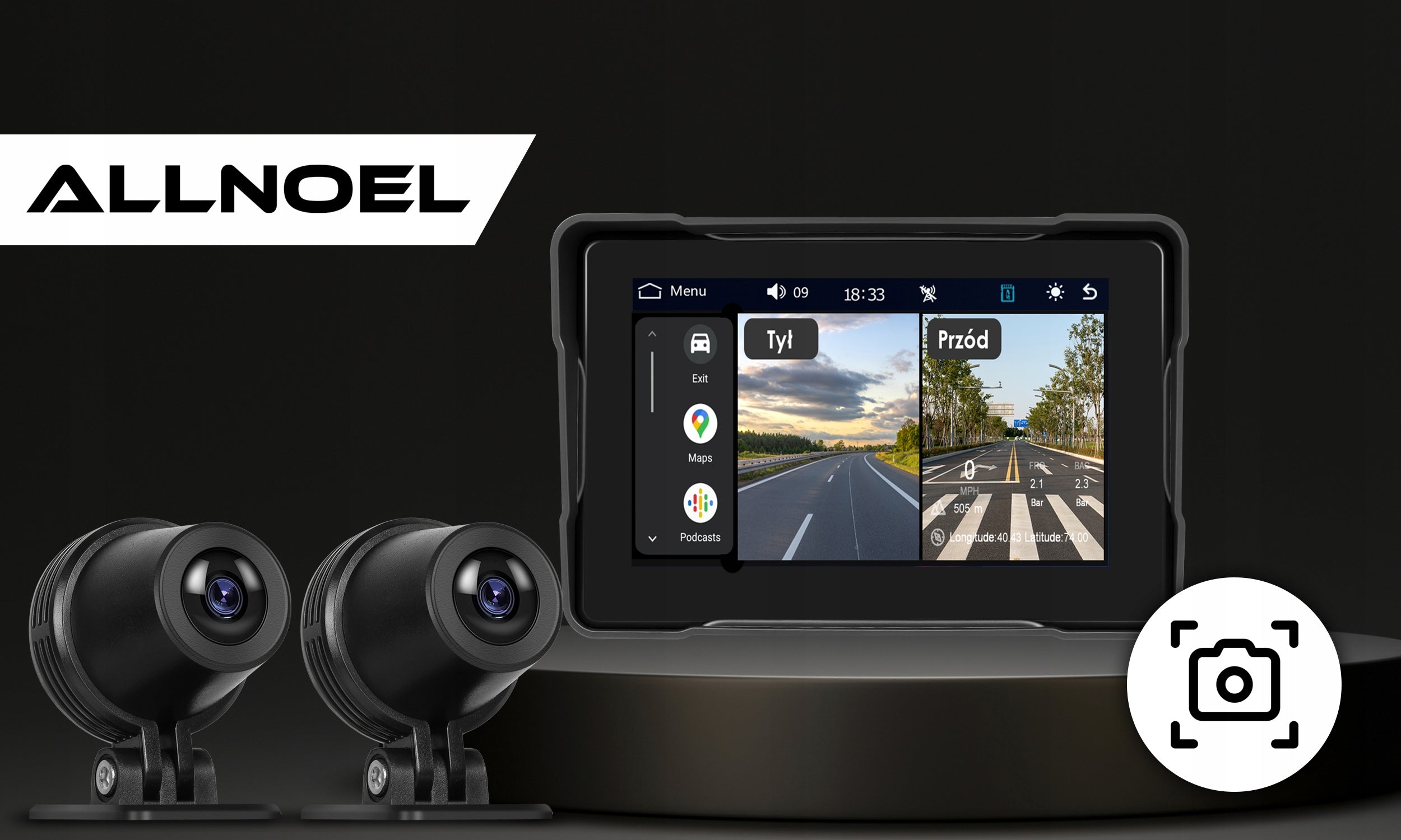 MOTORCYCLE STATION 2 CAMERAS DVR NAVIGATION CARPLAY MIRROR ANDROID AUTO 5" Manufacturer code Stacja multimedialna na motocykl 5" 2 kamery