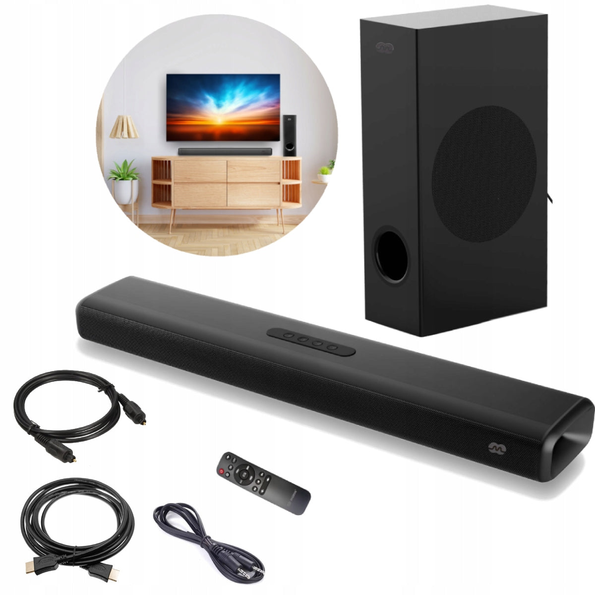 MOZOS THEATER 2.1 SOUNDBAR HOME CINEMA 100/160W BLUETOOTH SUBWOOFER + REMOTE CONTROL