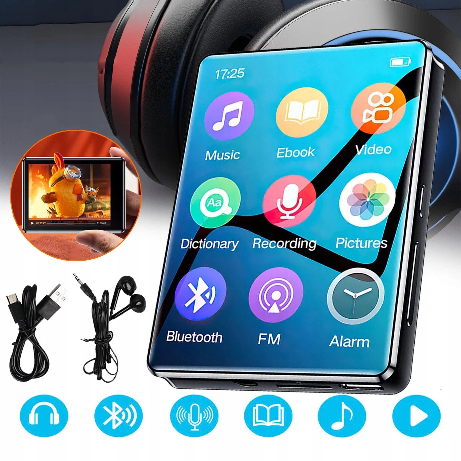 MP3/MP4 PLAYER with 64GB BLUETOOTH 2,4-inch FM Voice Recorder SPEAKER