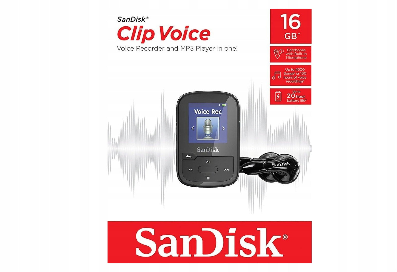MP3+Voice RECORDER SanDisk Clip Voice Clip+ black 16 GB