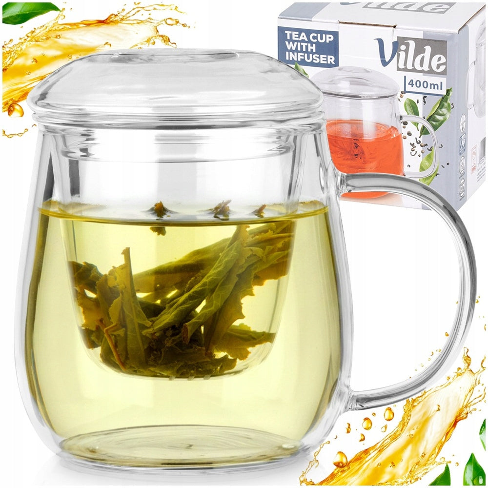 MUG WITH INFUSER LID GLASS INFUSER FOR TEA HERBS 400 ML
