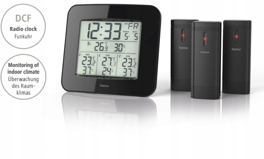 MULTI-ZONE WEATHER STATION HAMA TRIO + 3 SENSORS TEMPERATURE HUMIDITY Brand Hama