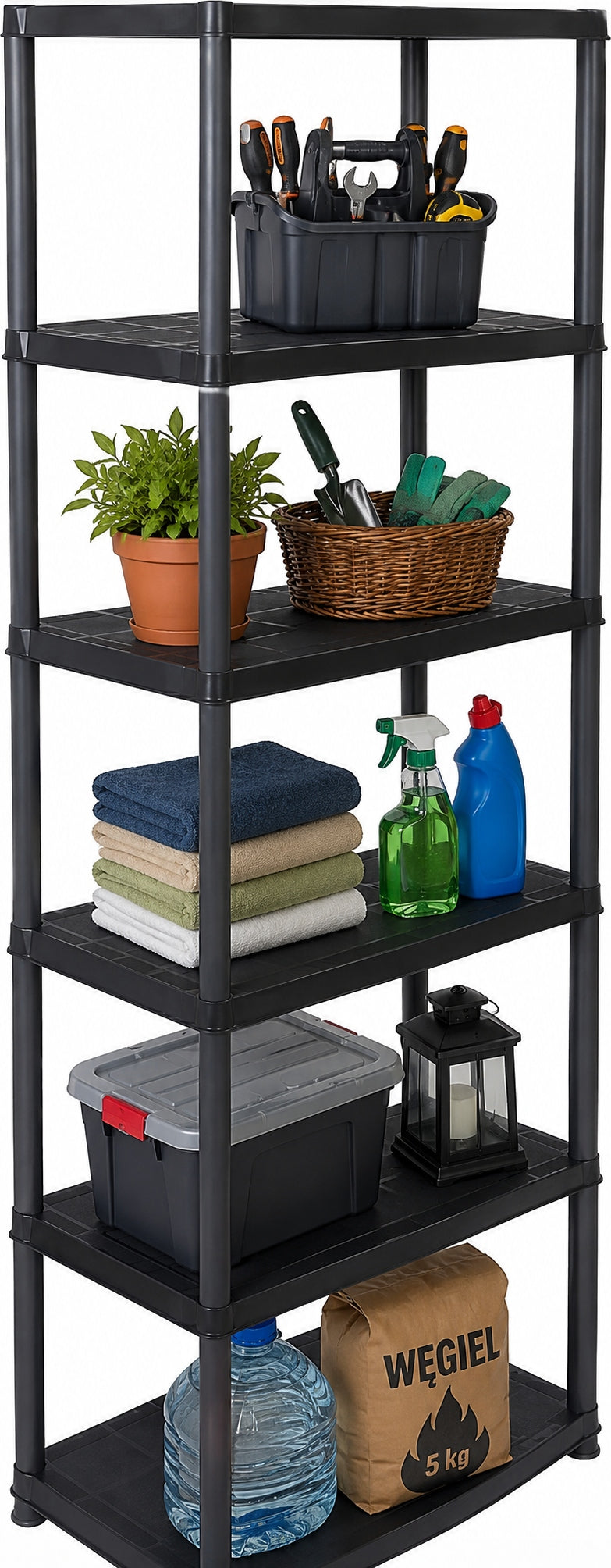 MULTIFUNCTION BOOKCASE PLASTIC BLACK 5 SHELVES IDEAL FOR GARAGE BASEMENT Manufacturer code 5900779888906