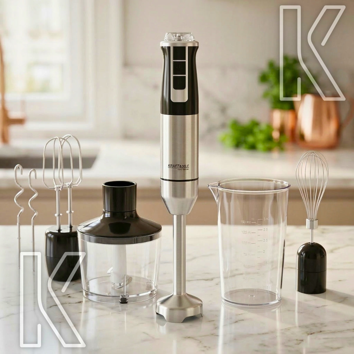 MULTIFUNCTION HAND BLENDER 1500W TURBO MODE MIXER CRUSHES ICE 8IN1 STRONG Dominant color silver/gray