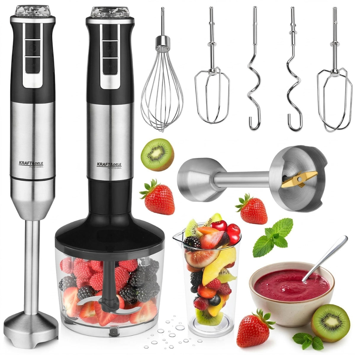 MULTIFUNCTION HAND BLENDER 1500W TURBO MODE MIXER CRUSHES ICE 8IN1 STRONG
