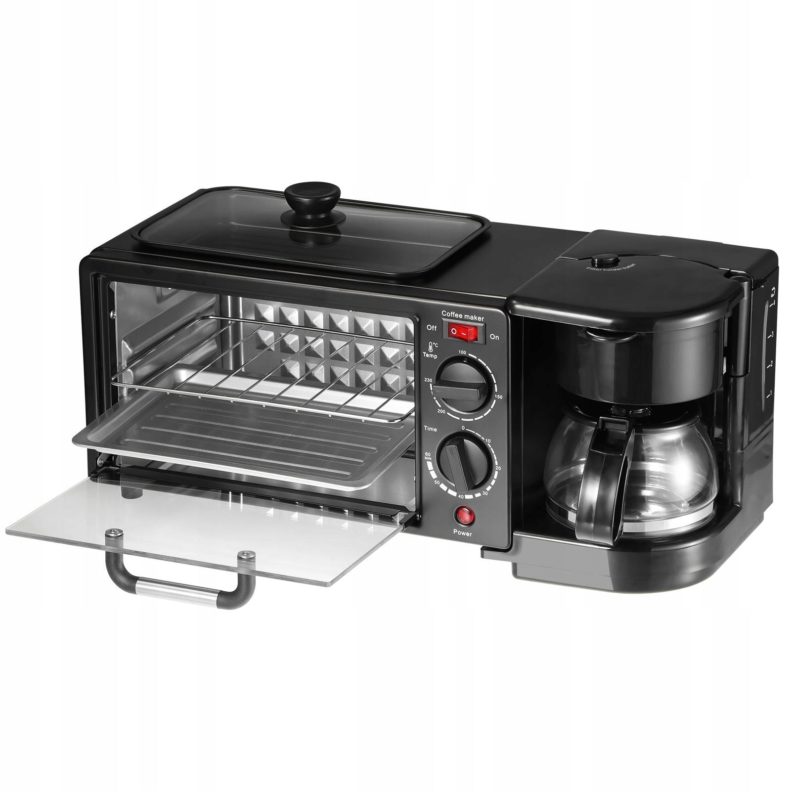 MULTIFUNCTIONAL BREAKFAST APPLIANCE WITH COFFEE MAKER AND TOASTER OVEN Dominant color black