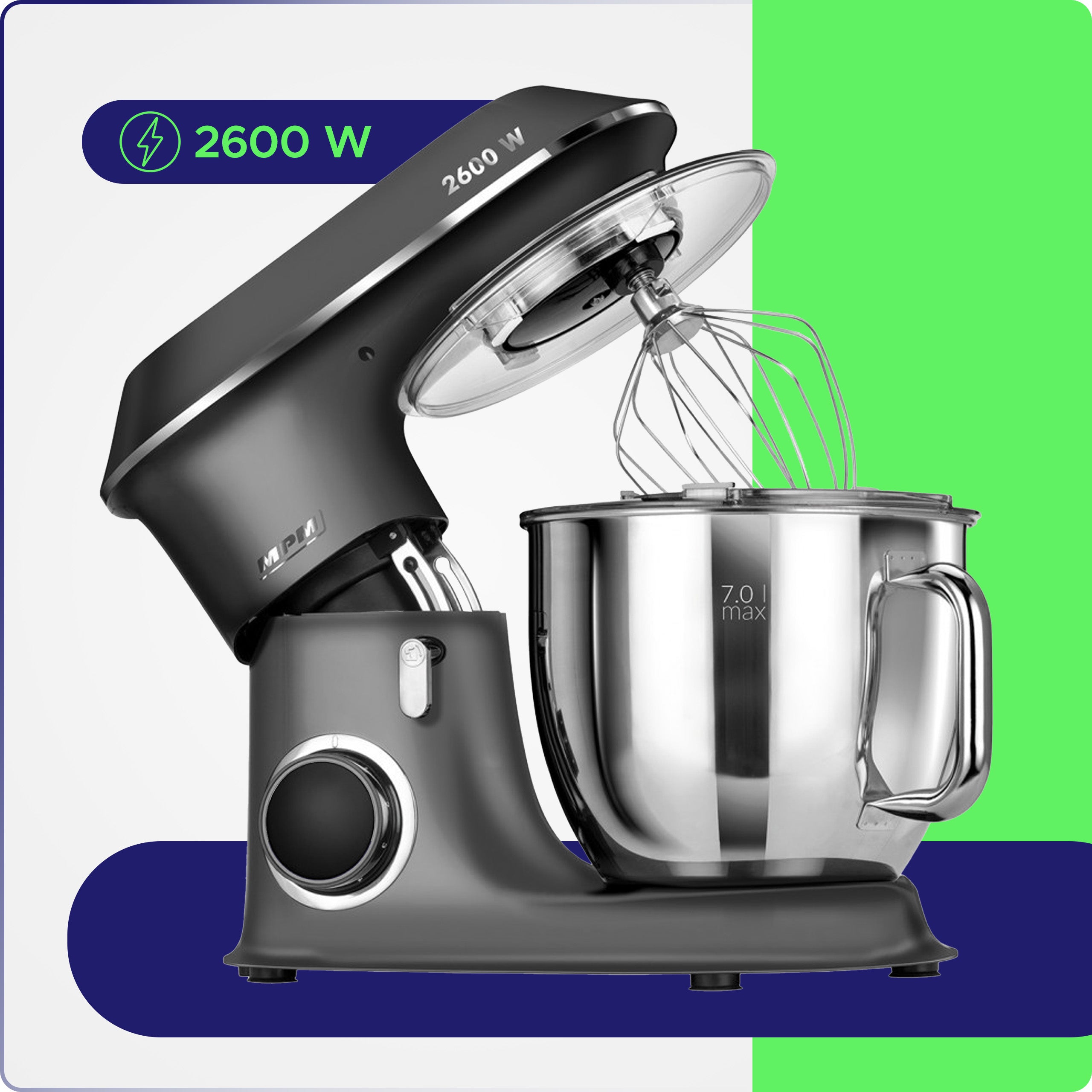 MULTIFUNCTIONAL FOOD PROCESSOR PLANETARY MIXER MPM MRK-20 2600W 2 BOWLS 7L Power rating 1500 W