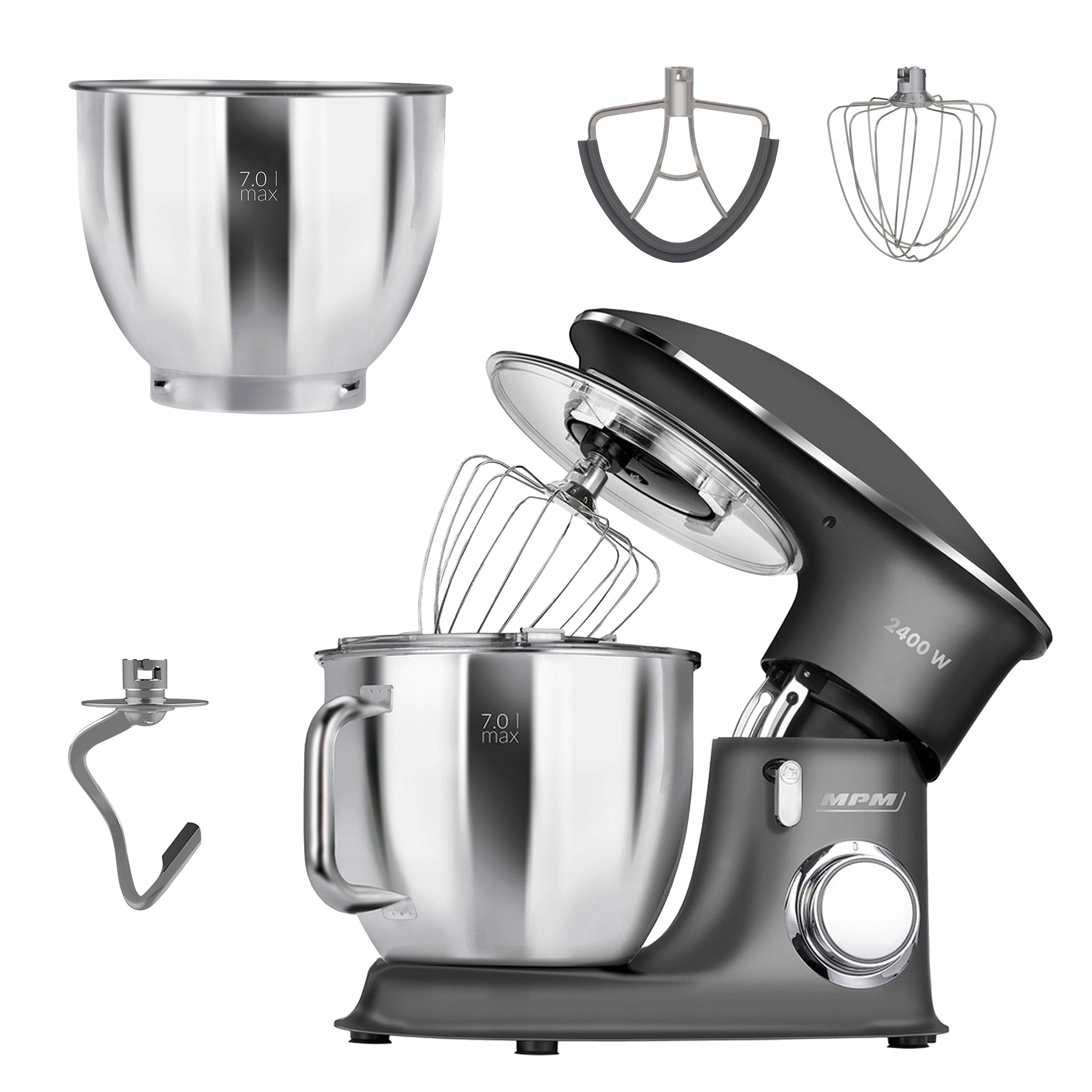 MULTIFUNCTIONAL FOOD PROCESSOR PLANETARY MIXER MPM MRK-23 2400W 3W1 6,5L Dominant color silver/gray