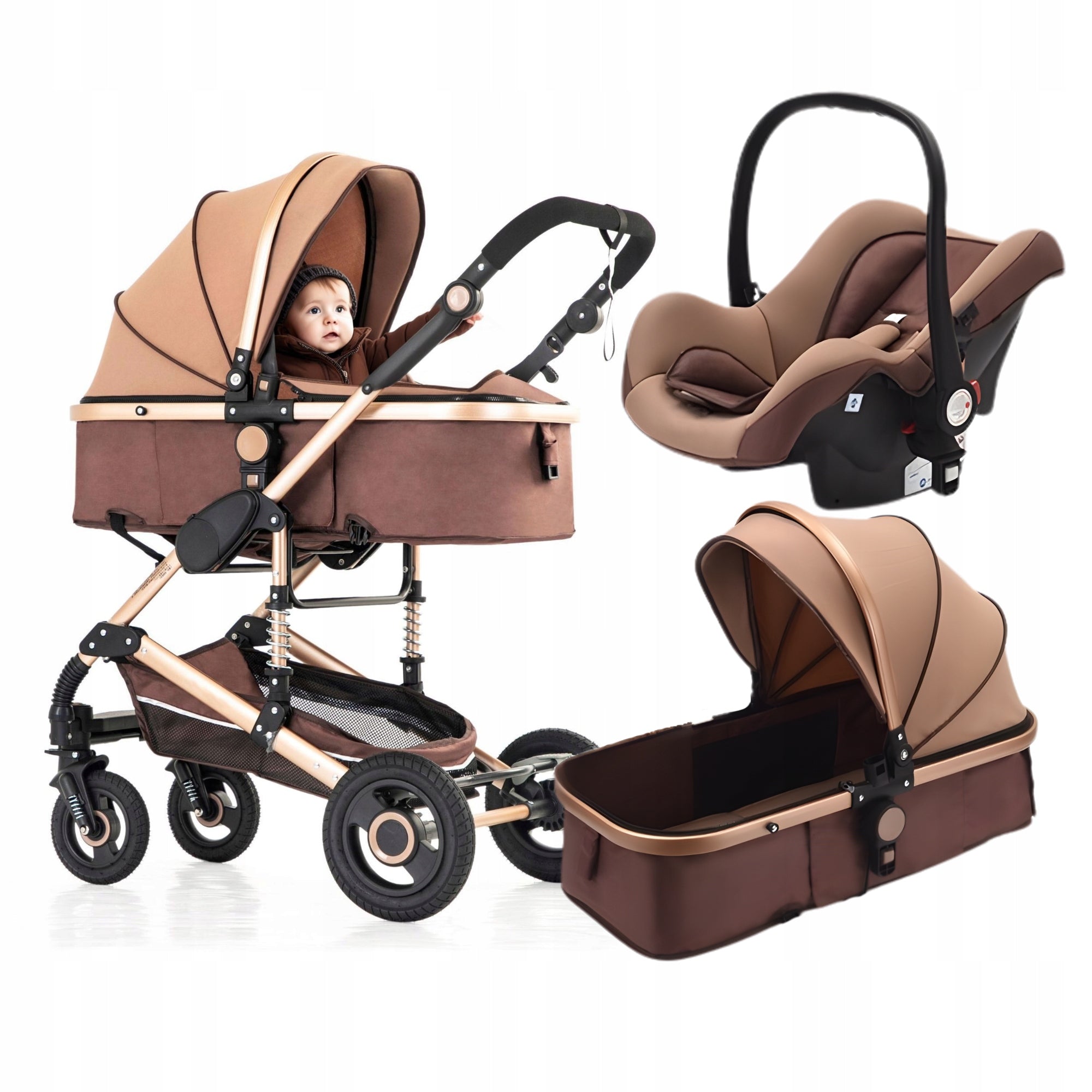 MULTIFUNCTIONAL LIGHTWEIGHT BABY STROLLER 3in1 GONDOLA STROLLER SEAT BROWN