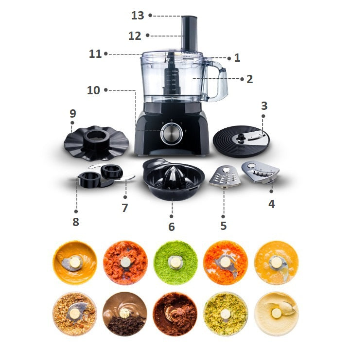 MULTIFUNCTIONAL MALAKSER FOOD PROCESSOR GRATER SHREDDER 800 IN 1,2 L Power rating 800 W