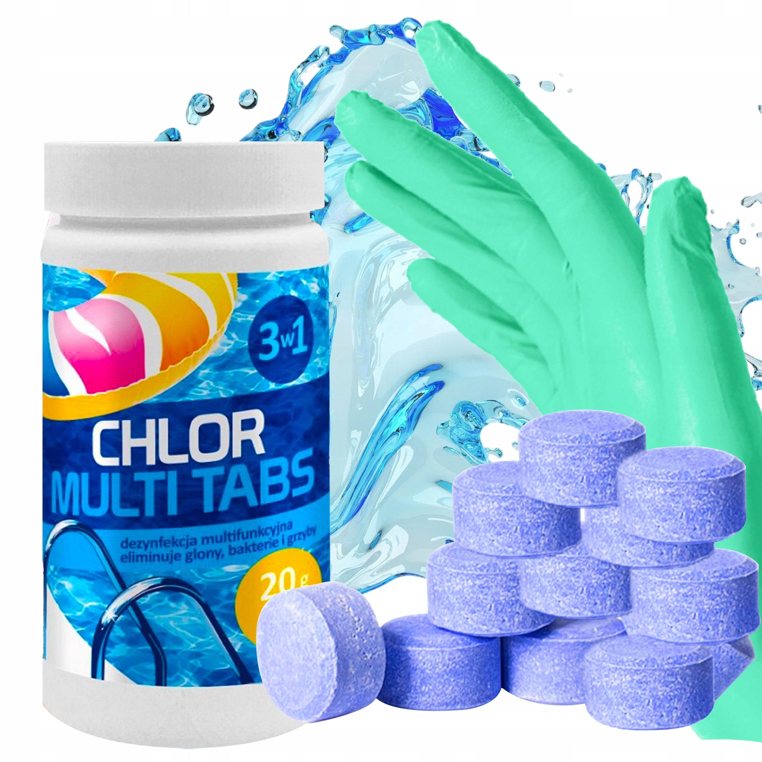 MULTIFUNCTIONAL MULTI TABLETS CHLORINE CHEMISTRY FOR POOL 50x20G 1KG +GLOVES Manufacturer code 5903462008605