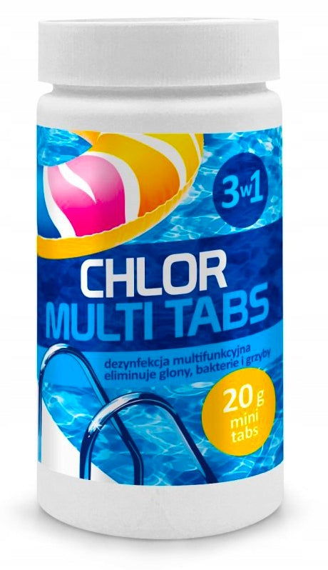 MULTIFUNCTIONAL MULTI TABLETS CHLORINE CHEMISTRY FOR POOL 50x20G 1KG + GUIDE Packaging status original