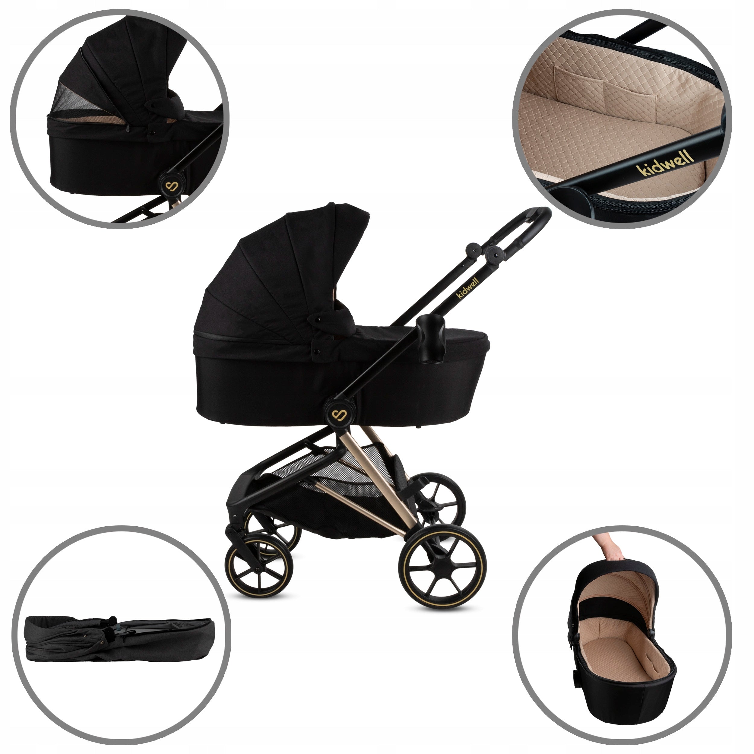 MULTIFUNCTIONAL TROLLEY 2in1 Kidwell Velmont GONDOLA STROLLER black beige Manufacturer code WOGSVEL01A0