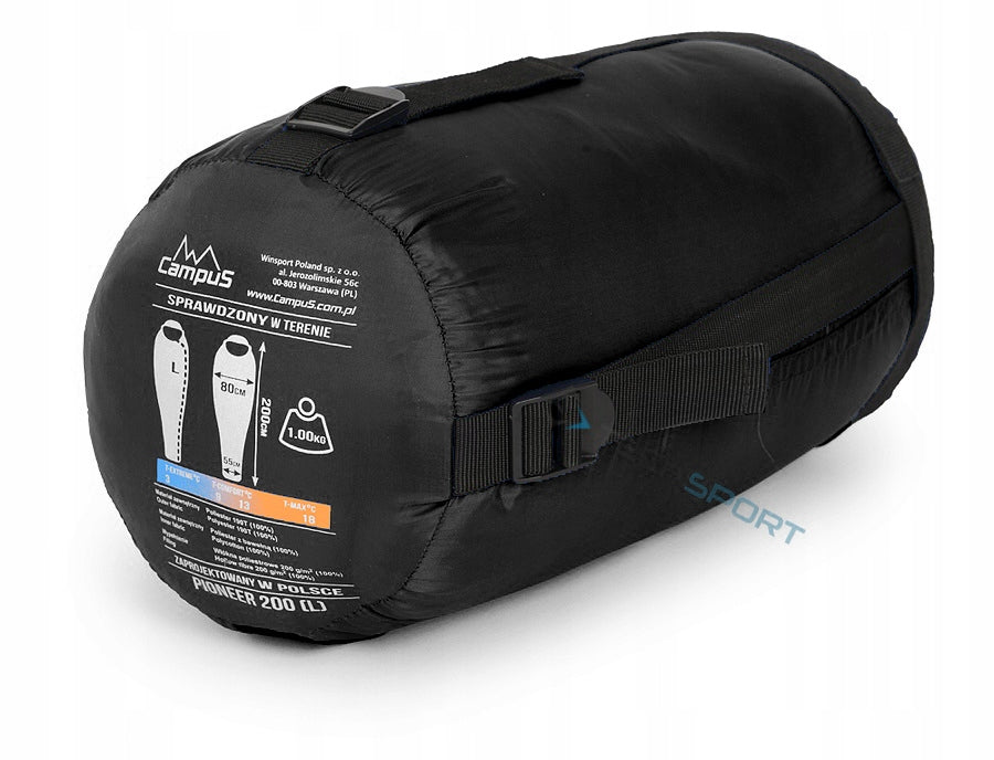 MUMMY SLEEPING BAG CAMPUS PIONEER 200 WARM | LEFT ZIPPER | BLACK Color black