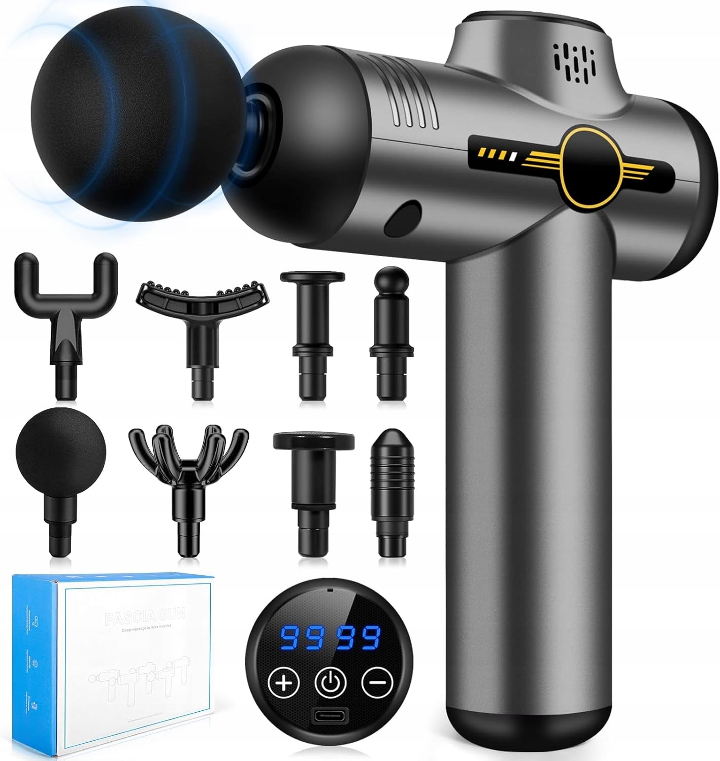 MUSCLE MASSAGE GUN MASSAGER PREMIUM Touch LCD 2000mAh 35dB 8heads
