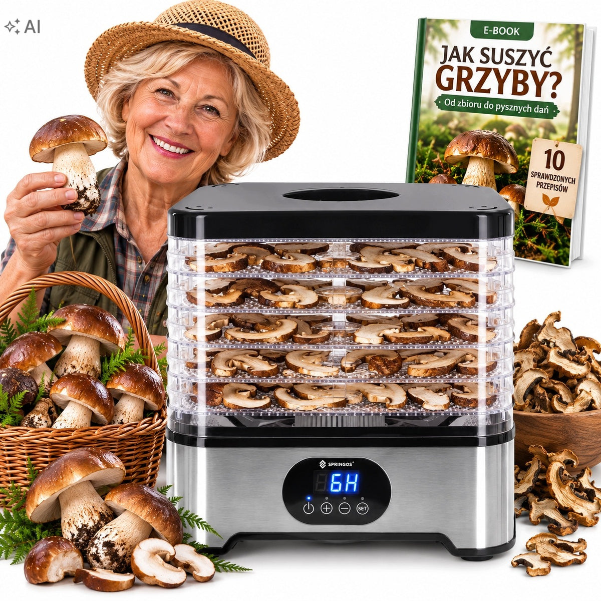 MUSHROOM DRYER FOOD FRUIT VEGETABLES 400W 6SIT ADJUSTABLE TEMP EBOOK