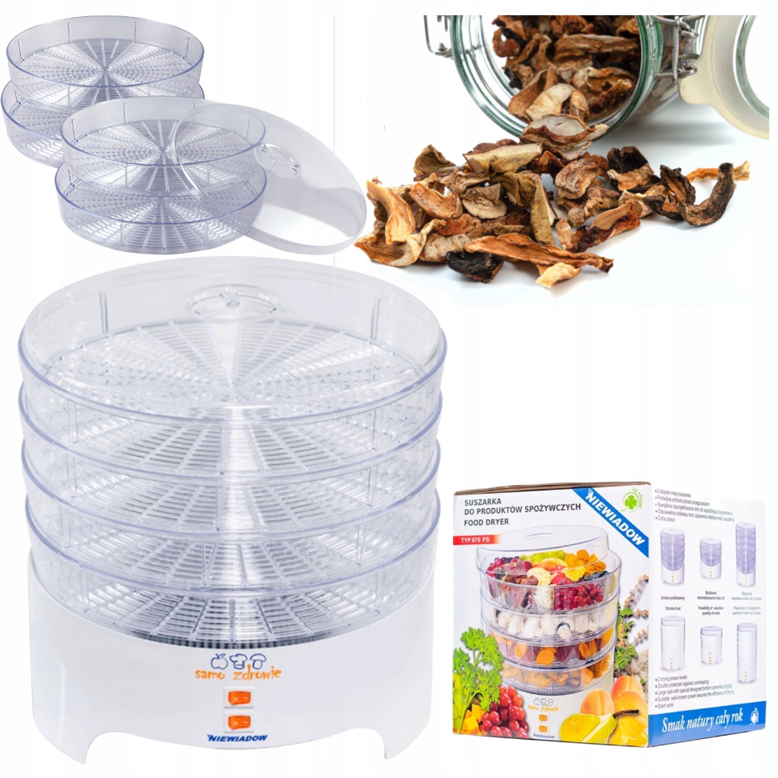 MUSHROOM DRYER FRUIT VEGETABLE HERBS FOOD NIEWIADOW 4 LEVELS 500W