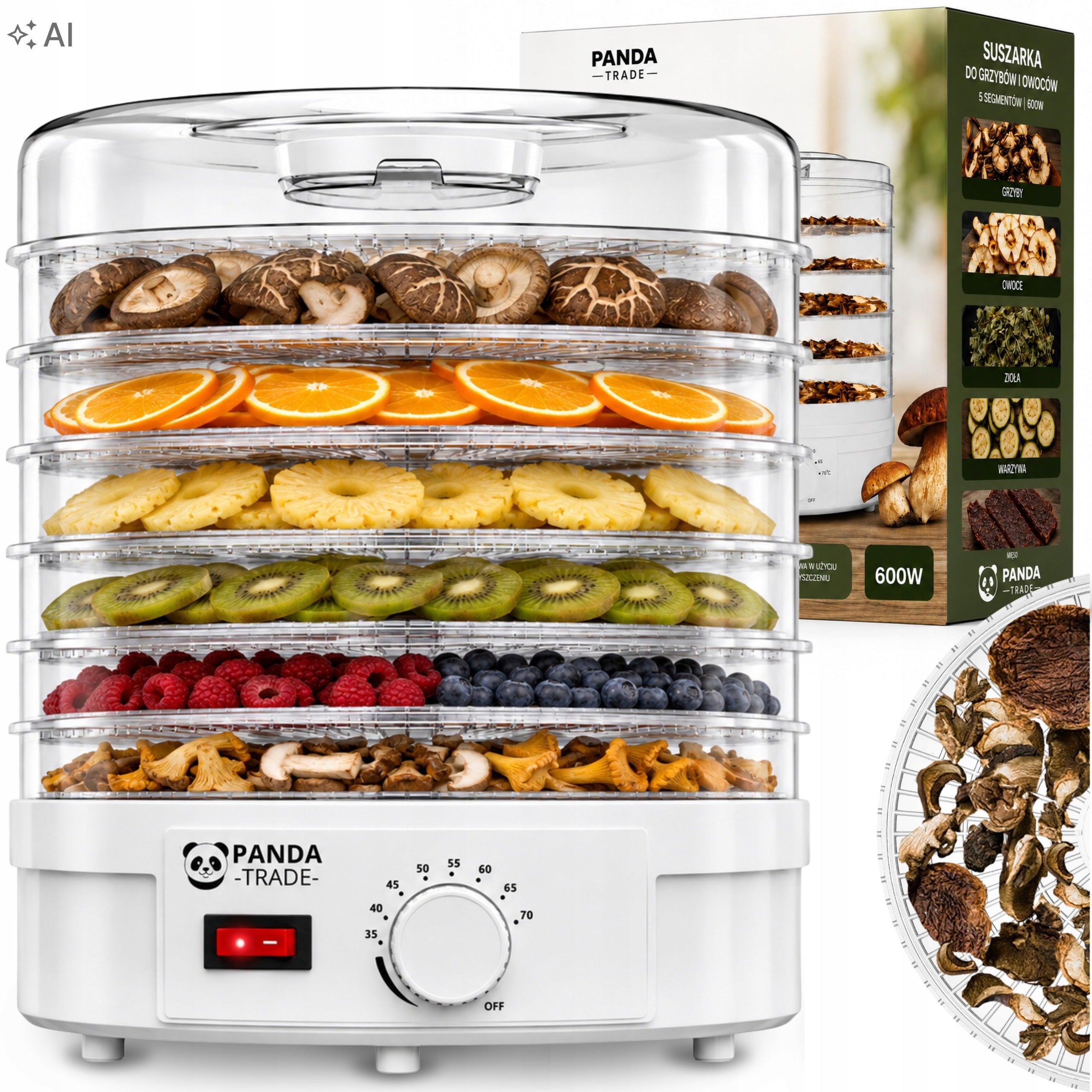 MUSHROOM DRYER FRUIT VEGETABLES HERBS FOOD STRONG 600W LARGE XXL 5 SIEVES