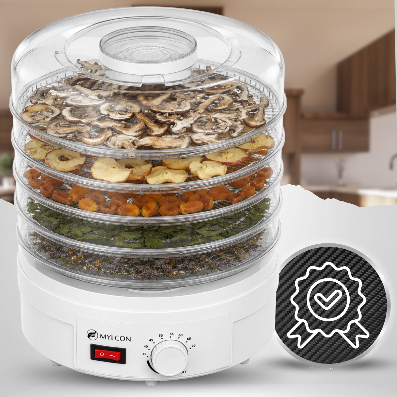 MUSHROOM DRYER FRUIT VEGETABLES HERBS FOOD STRONG 600W LARGE XXL 5 SIT Manufacturer code MYLCON SUSZARKA SPOŻYWCZA DO GRZYBÓW MOCNA