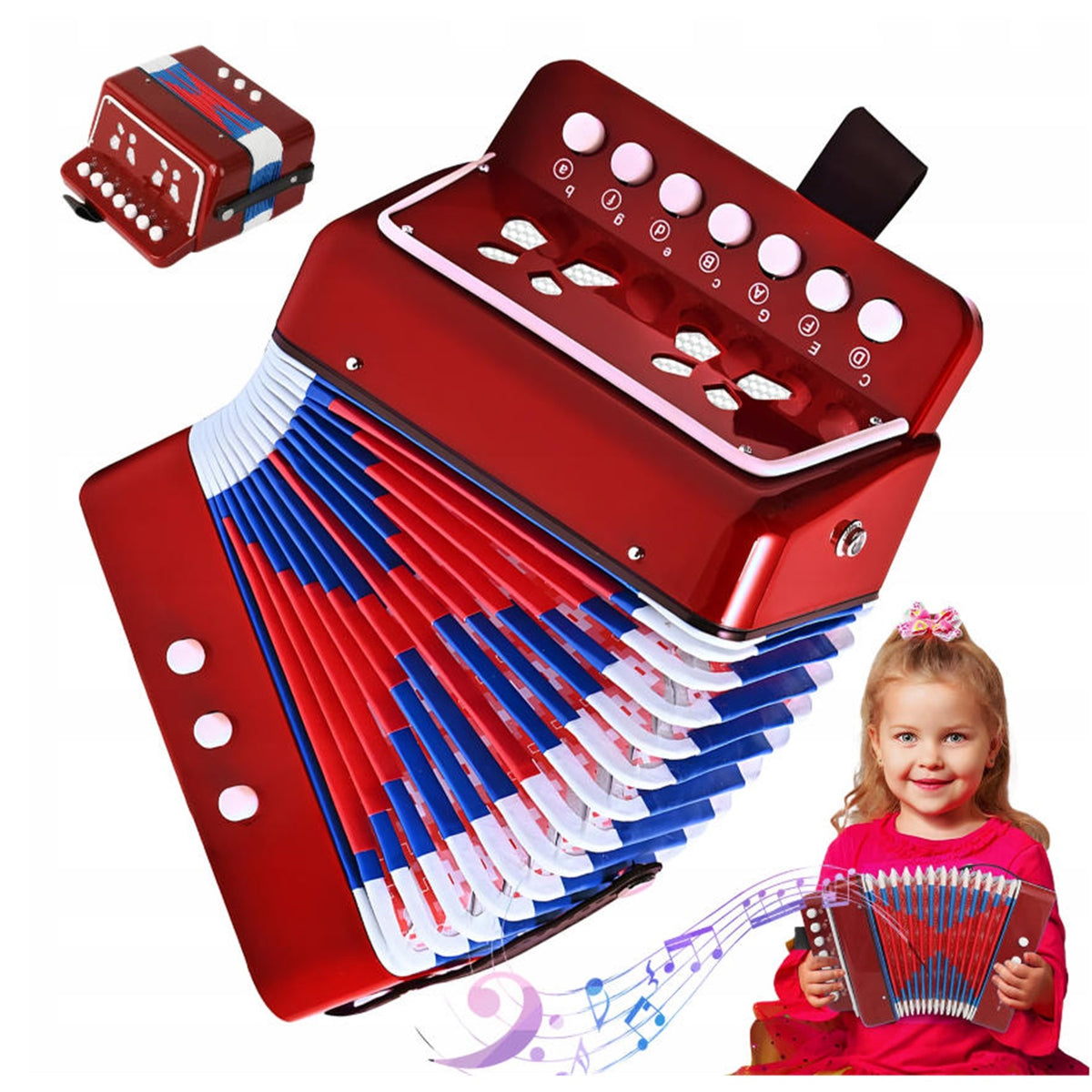 MUSICAL INSTRUMENT ACCORDION FOR CHILDREN FROM 3 YEARS 7 KEYS RED Packaging status original
