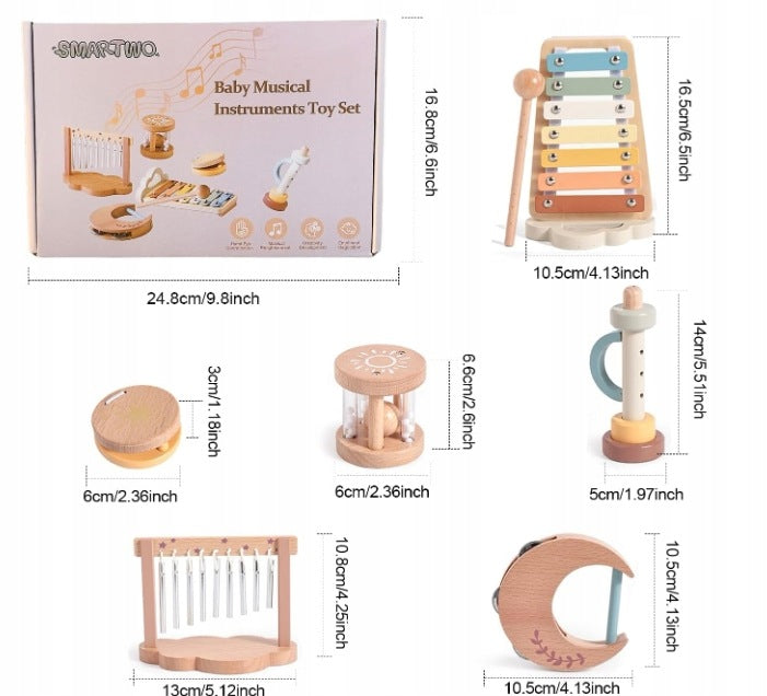 MUSICAL INSTRUMENTS WOODEN MONTESSORI SET FOR CHILDREN 1-3 YEARS 6 PIECES Manufacturer code Bez marki
