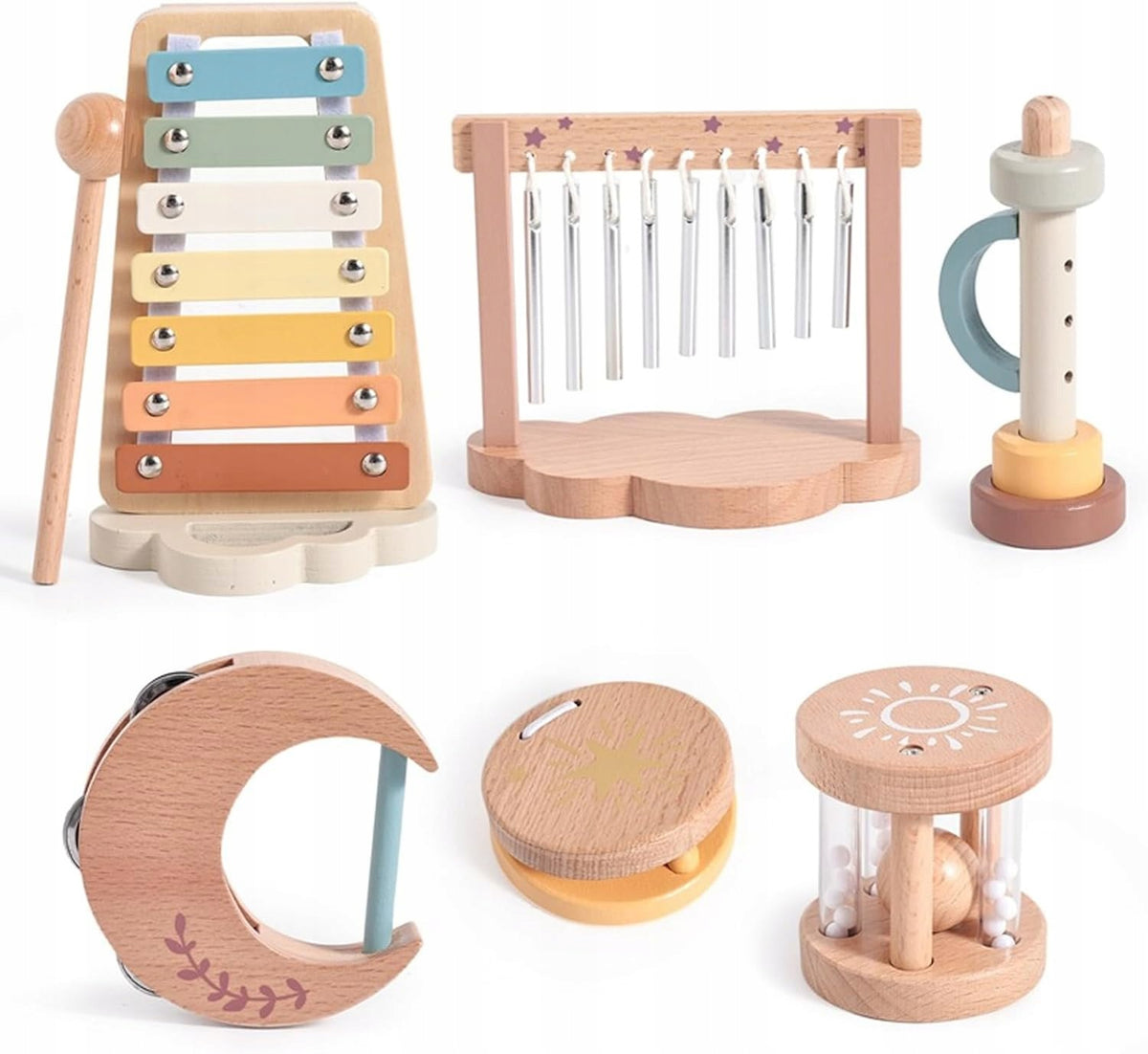MUSICAL INSTRUMENTS WOODEN MONTESSORI SET FOR CHILDREN 1-3 YEARS 6 PIECES