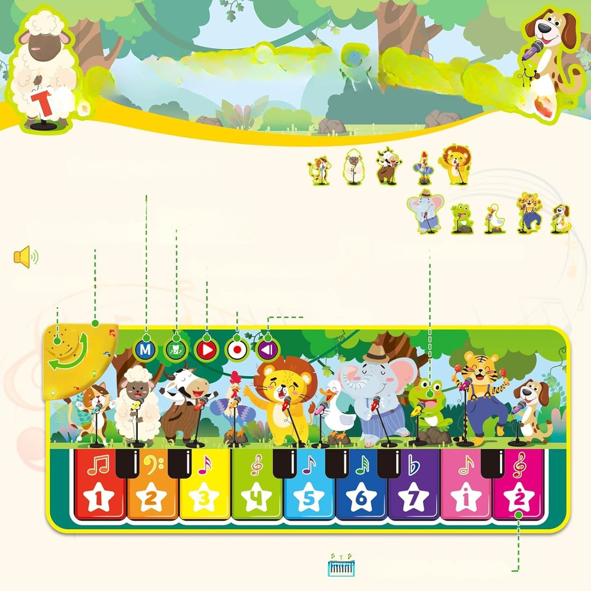 MUSICAL PIANO MAT FOR CHILDREN 9 KEYS ANIMALS Packaging status original