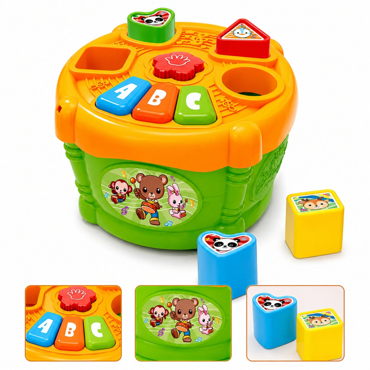 MUSICAL POT FOR BRICK SORTER DRUM COLORS SHAPES Kid's age 3＋ years