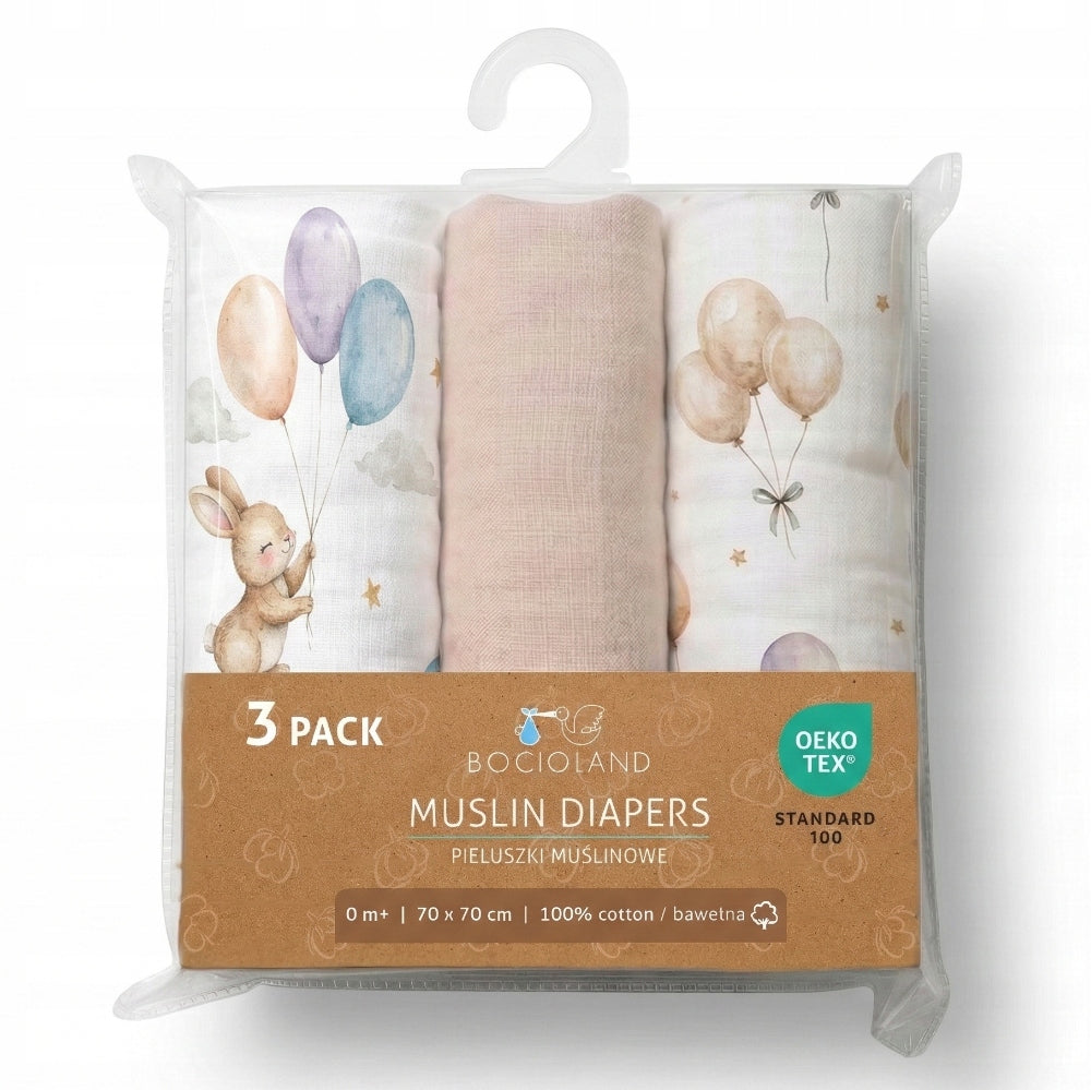 MUSLIN DIAPERS 70x70cm 3pack. BEIGE Bocioland