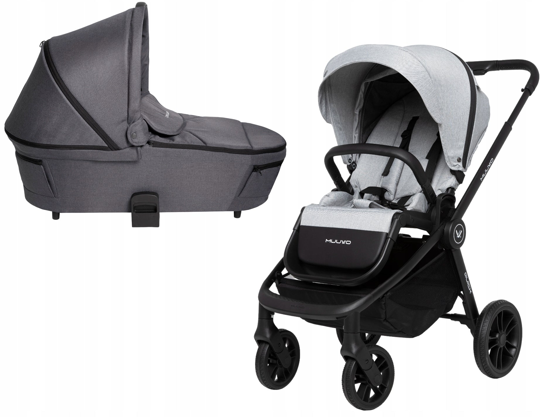 MUUVO QUICK STROLLER WITH GONDOLA FROM 3.0 BABY STROLLER 2in1 +ACCESSORIES GREY Packaging status original