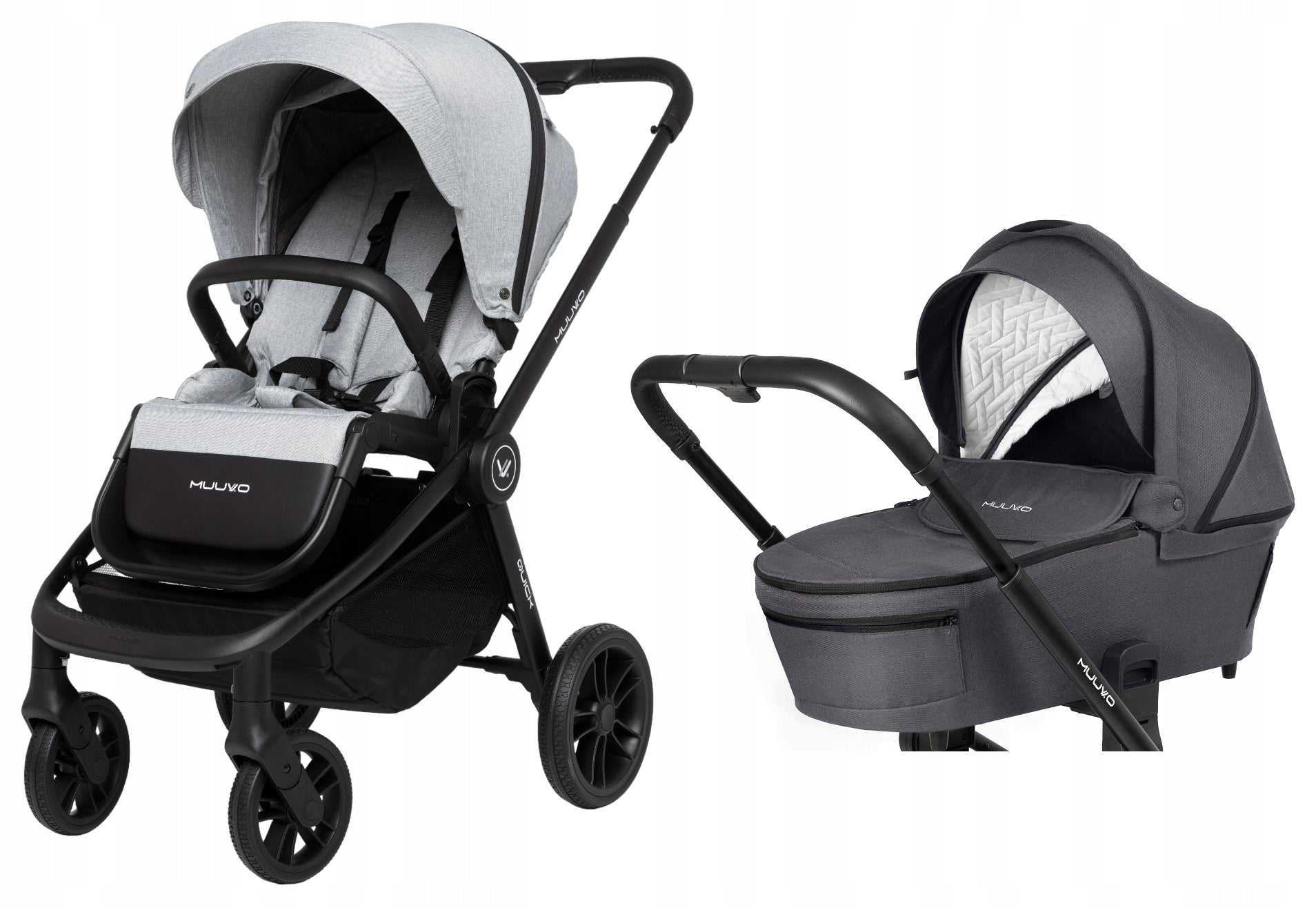 MUUVO QUICK STROLLER WITH GONDOLA FROM 3.0 BABY STROLLER 2in1 +ACCESSORIES GREY