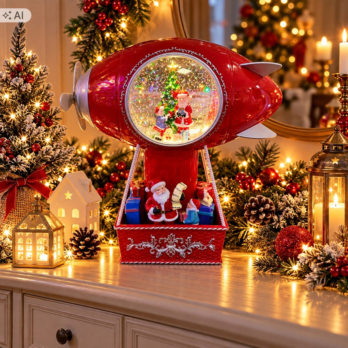 Magic Snowball Airship Santa Claus Christmas Tree 38cm LED USB Packaging status original