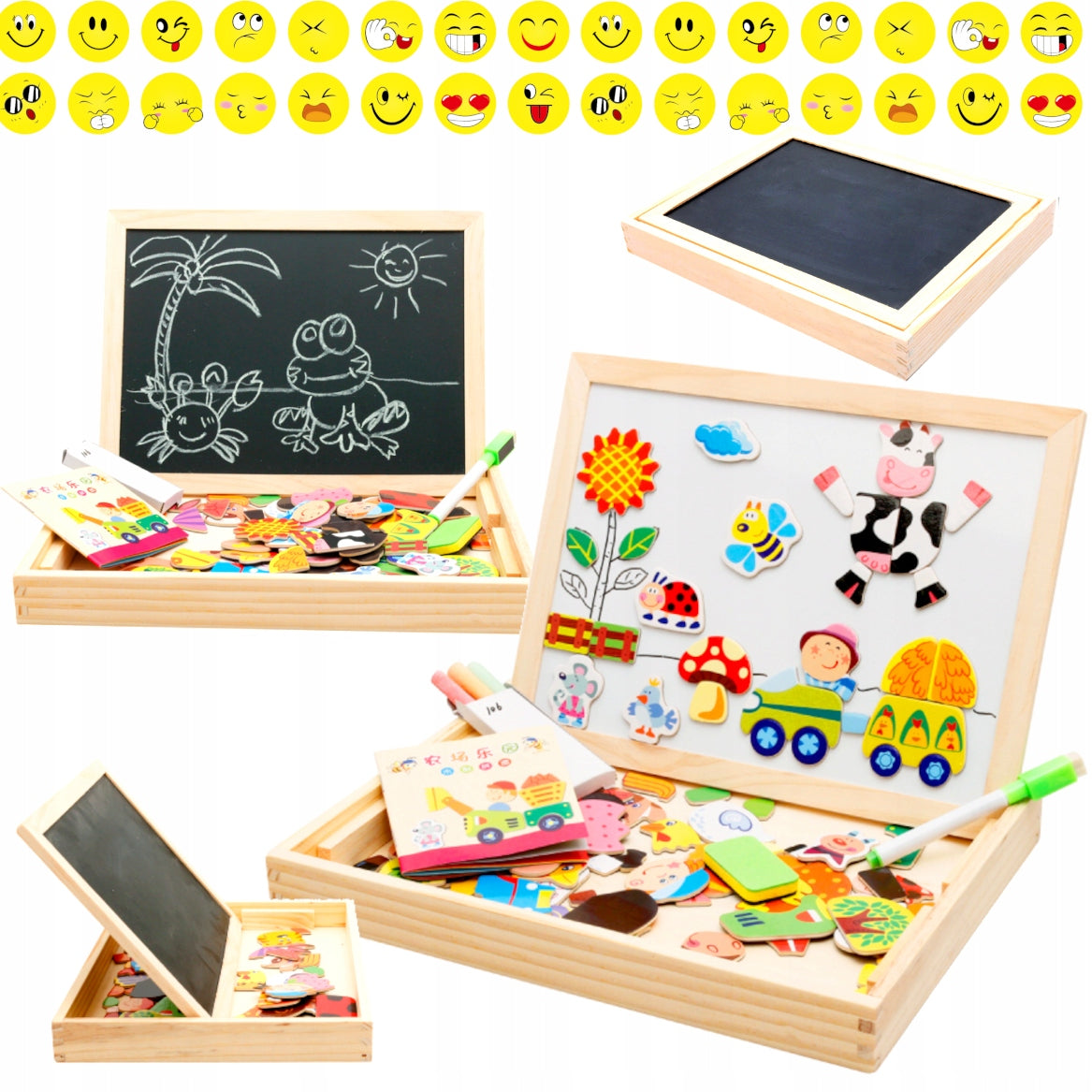Magnetic Board for Children Wooden Double Sided 100el FARMA + stickers