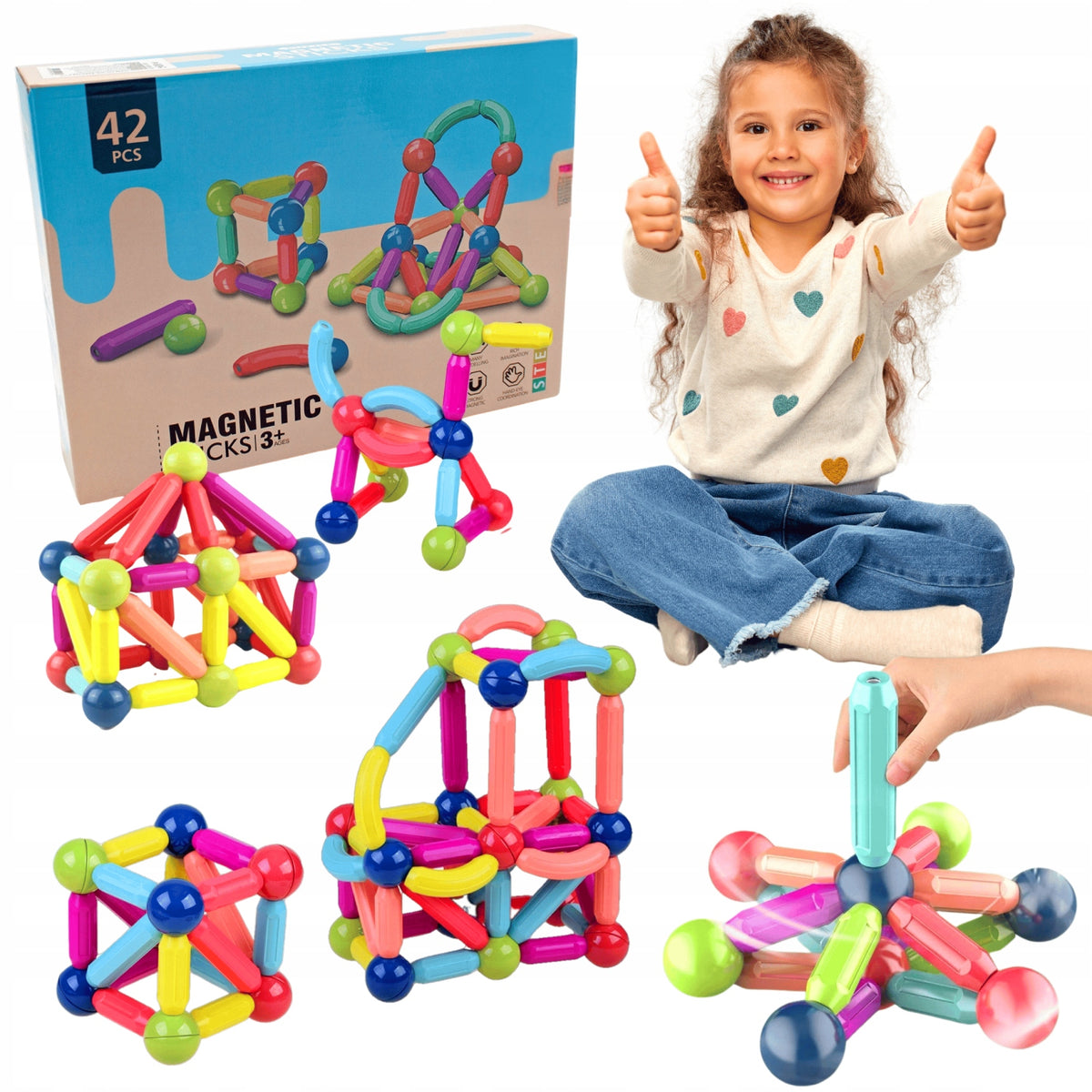 Magnetic Building Blocks Educational Creative Large Set 42 el.