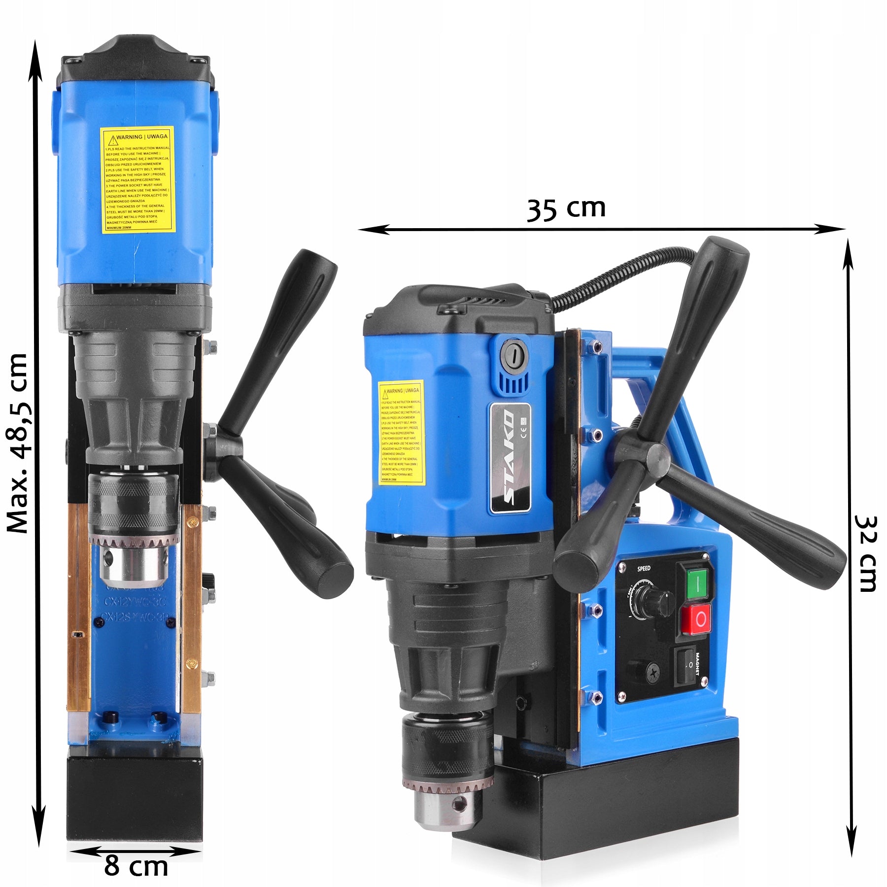 Magnetic Drill Small Light fi40mm 1480W 10kg Magnet STAKO Brand Stako