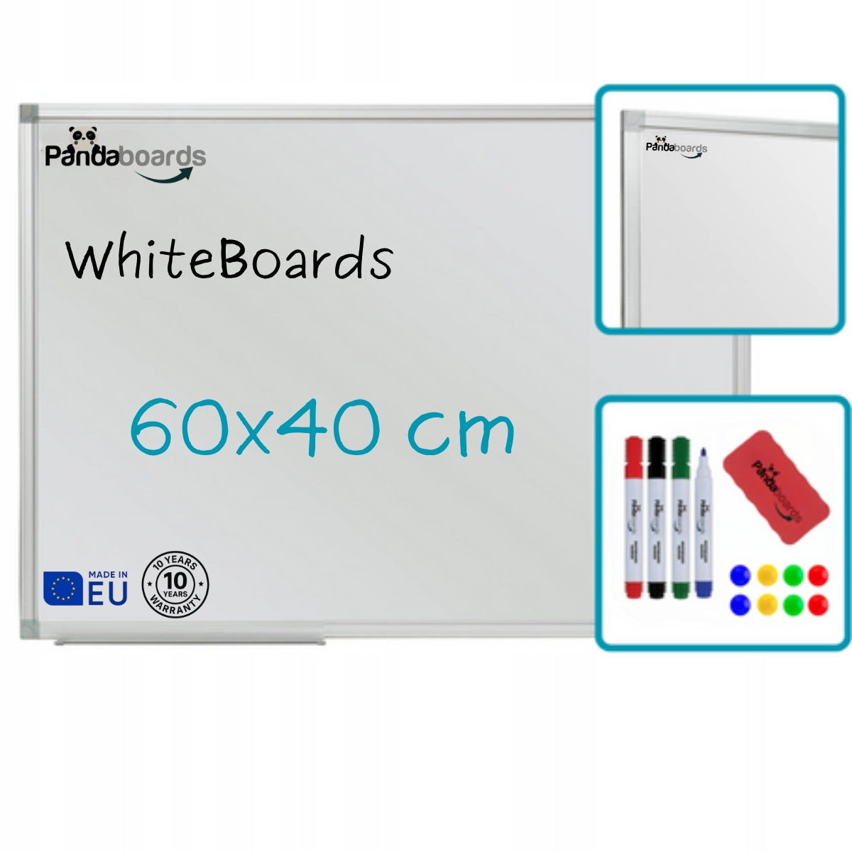 Magnetic Dry Erase Board White 60x40 cm in Aluminum Frame WA1