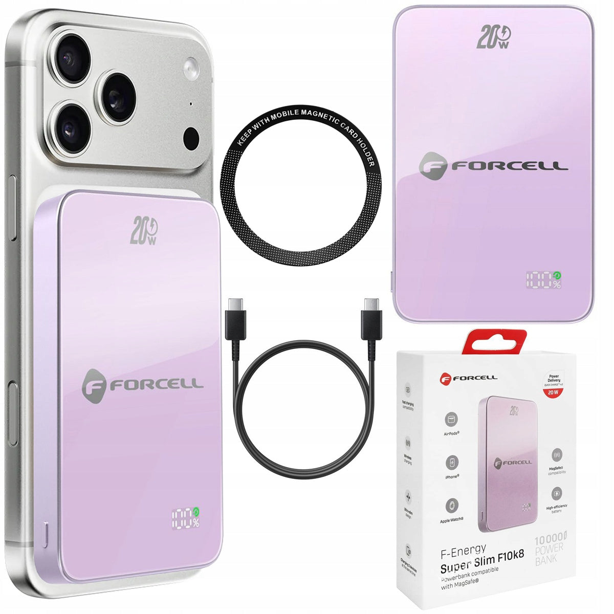 Magnetic Powerbank 20W with MagSafe 15W QC4.0 PD3.0 10000mAh PURPLE