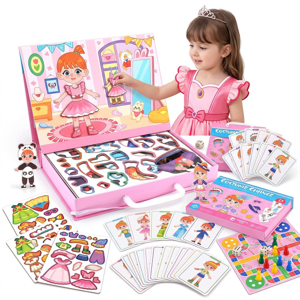 Magnetic Puzzle Girl 68 El with Board Game Cards and Suitcase 3