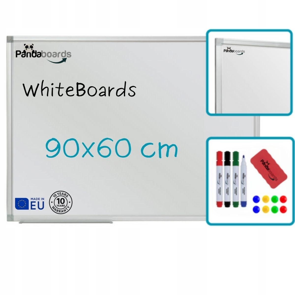 Magnetic White Dry Erase Board 90x60 cm in Aluminum Frame WA1