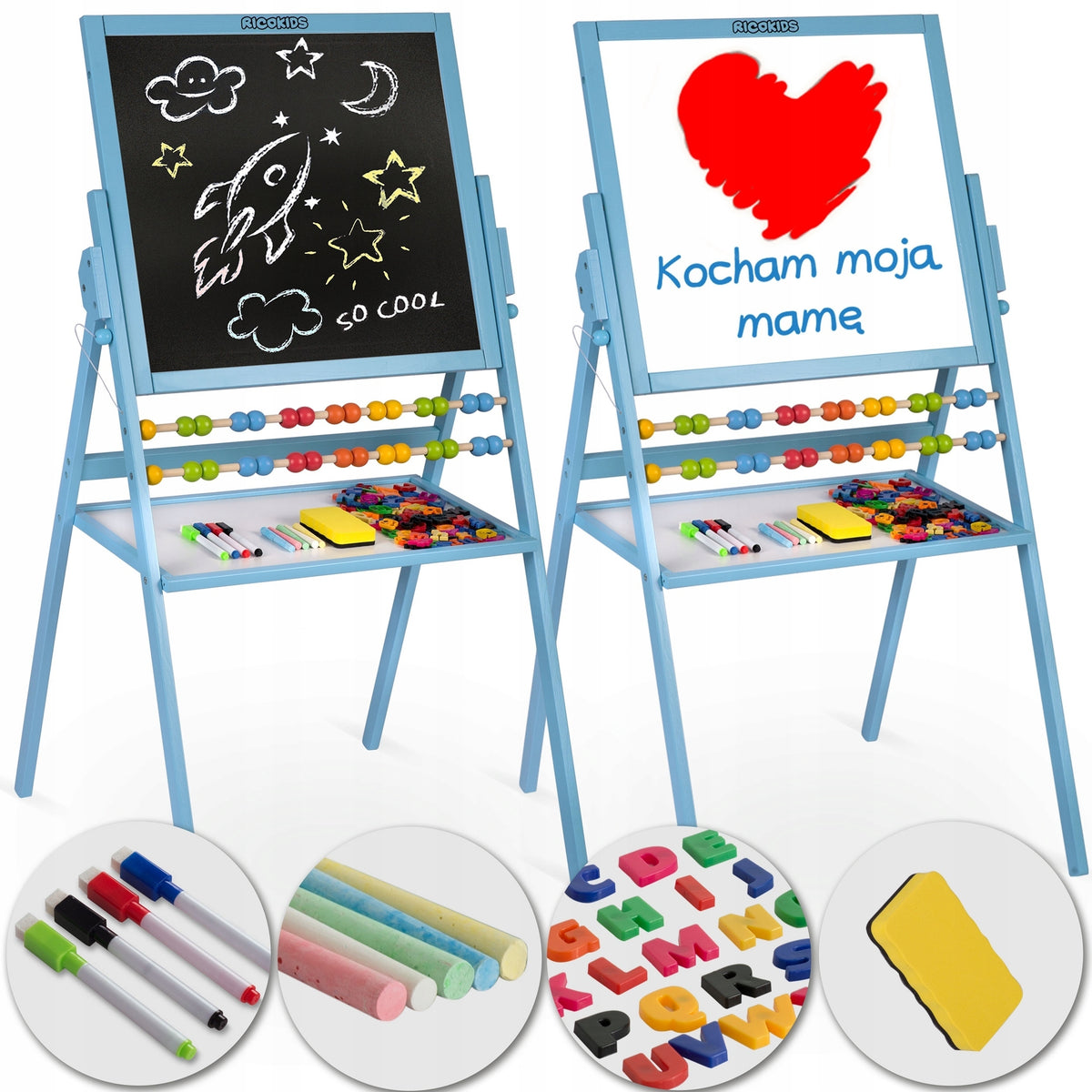 Magnetic chalk rotary board Ricokids - blue