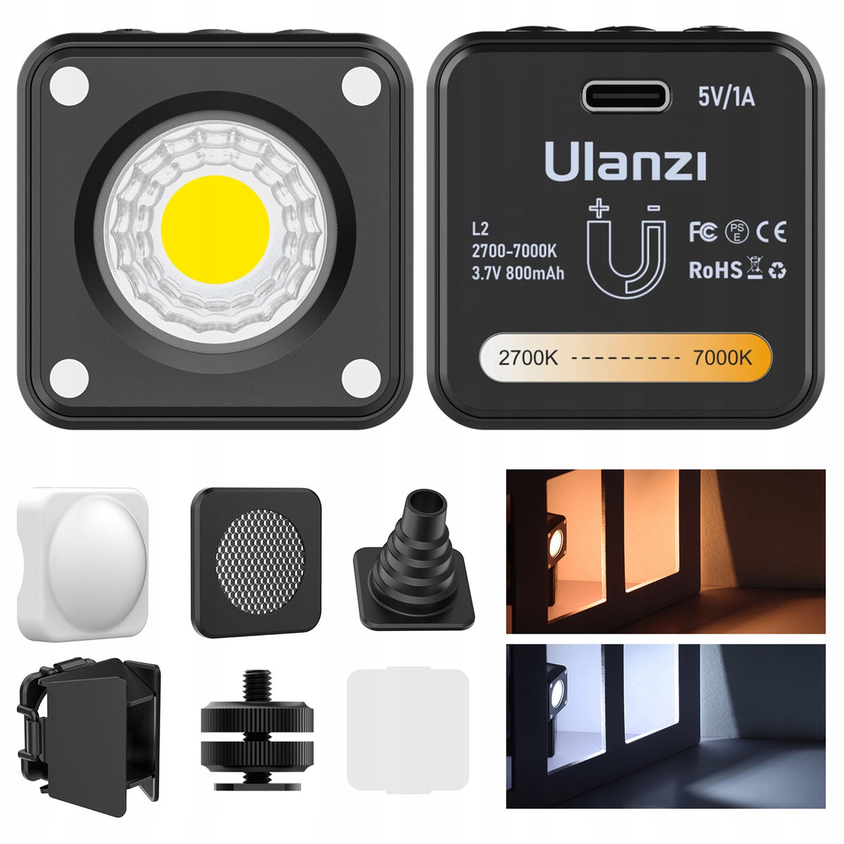 Magnetic mini LED lamp ULANZI L2 Bi-Color COB 3,5W + accessory set Manufacturer code 3051