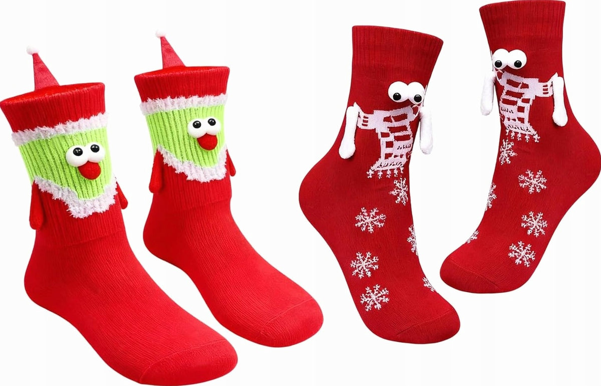 Magnetic socks for the holidays 2 pairs red unisex fun