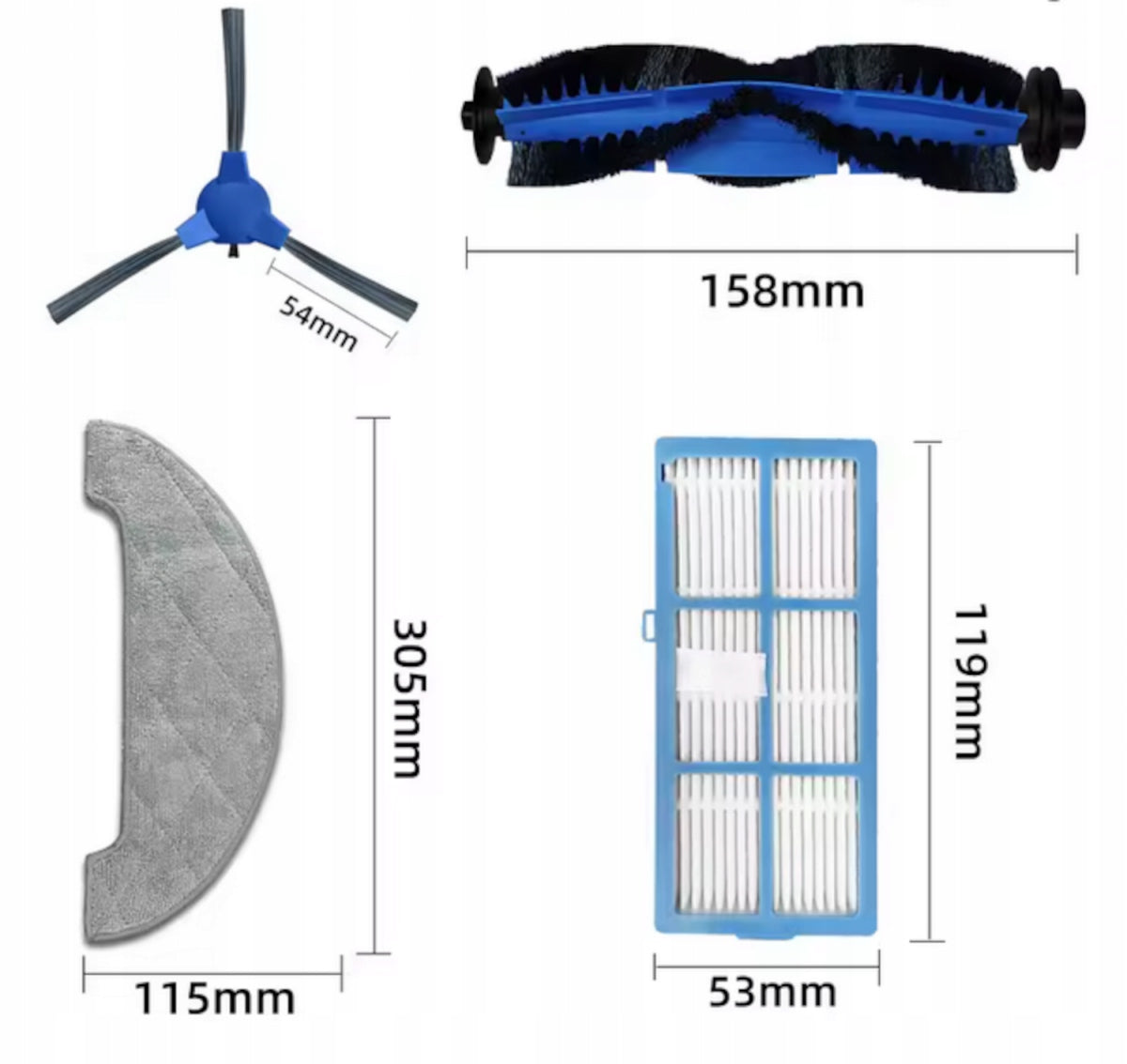 Main Brush Kit Side Filter Mop for Proscenic 850T / 850P Manufacturer Idea Nord