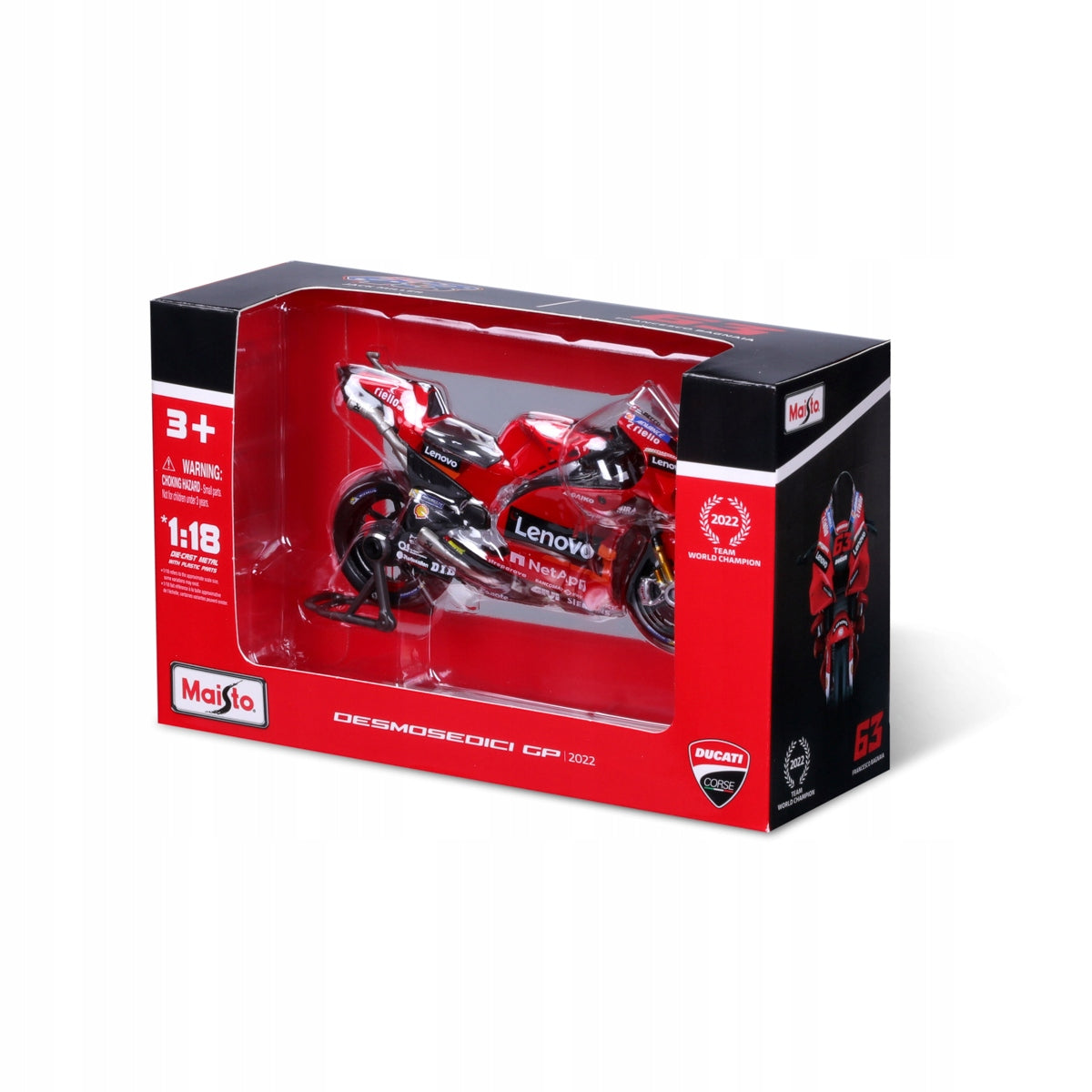 Maisto - Motocykl, Ducati Lenovo team 2022, (#43 Jack Miller), 1:18 Assembly diecast