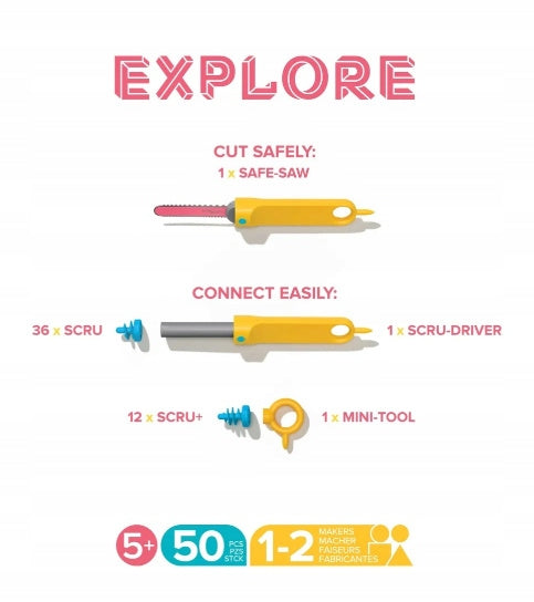 Makedo - Explore DIY Building Tool Kit 50 el. Manufacturer code 9343207001137