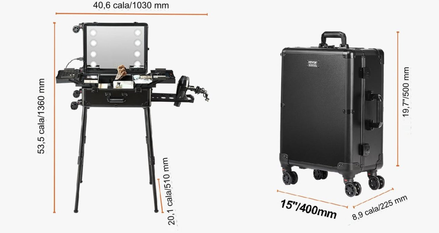 Makeup Cosmetic Suitcase with Mirror and Lock - 4 Shelves Brand Vevor