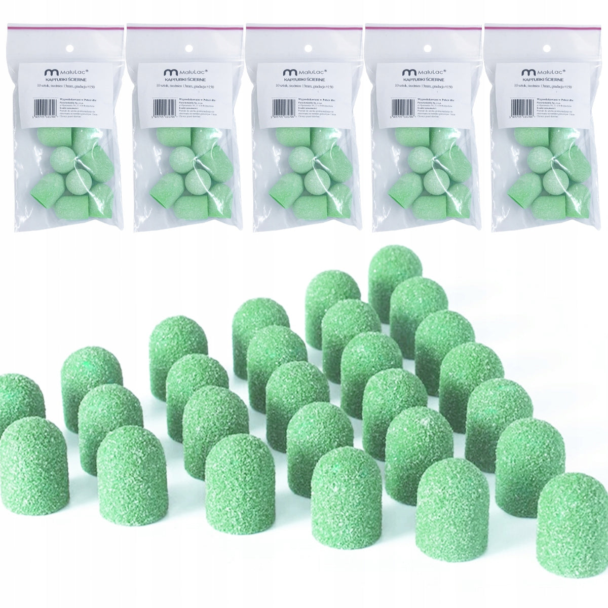 MaluLac 50x Abrasive caps for rubber carrier pedicure 13mm 150 Color green