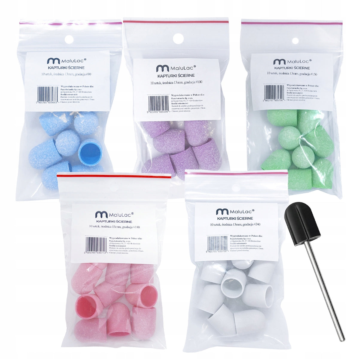 MaluLac SET 50x Abrasive caps for pedicure 13mm + carrier