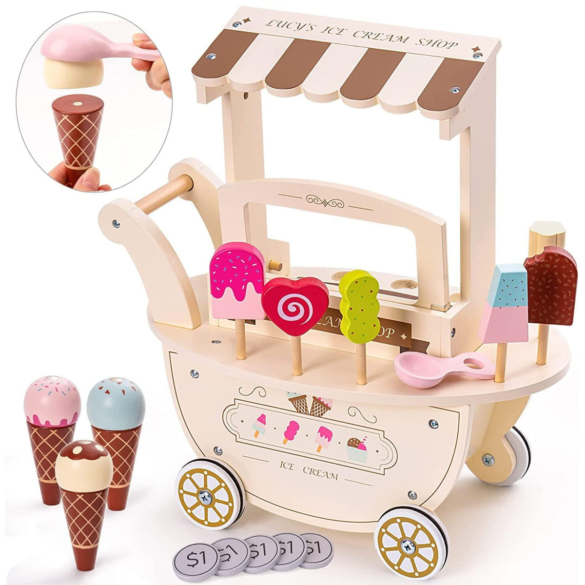Mamabrum WOODEN EDUCATIONAL ICE CREAM MAKER ICE CREAM SET FOR KIDS 3+