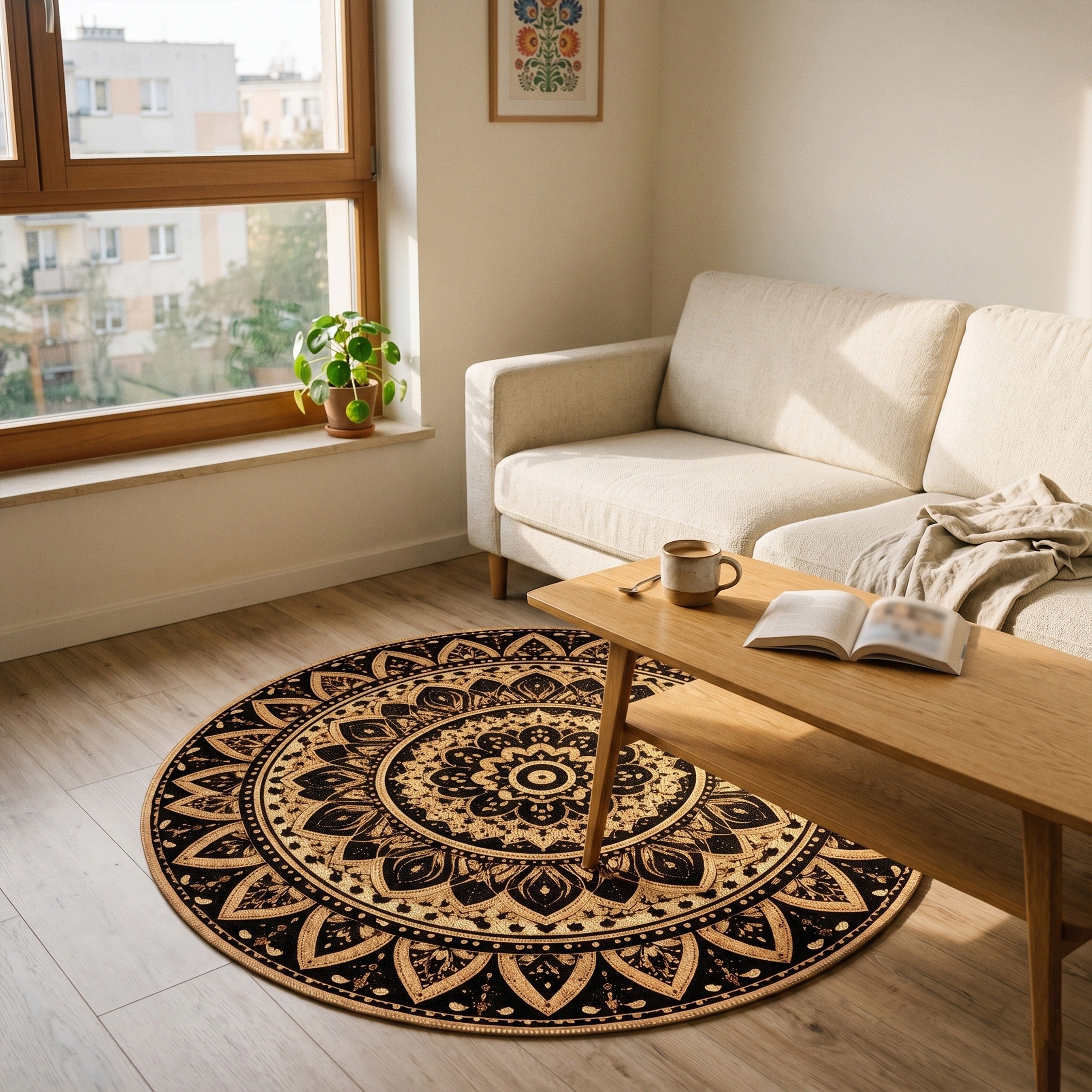 Mandala Round Carpet for Living Room 200x200 Oriental NOVO Non-Slip Brand Strado